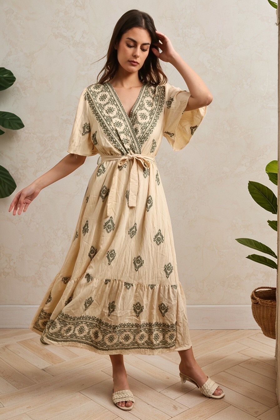 Wholesaler J&H Fashion - Bohemian dress in long cotton-hearting female embroidered
