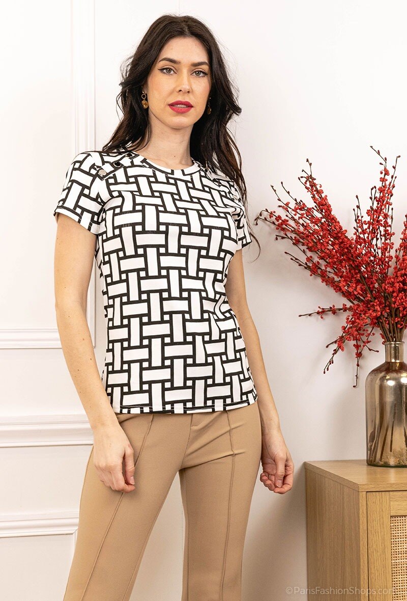 Grossiste J&H Fashion - T-shirt à motif géométrique avec bouton doré