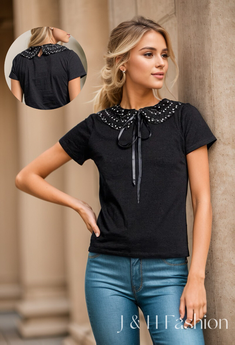 Wholesaler J&H Fashion - T-shirt with collar in strass