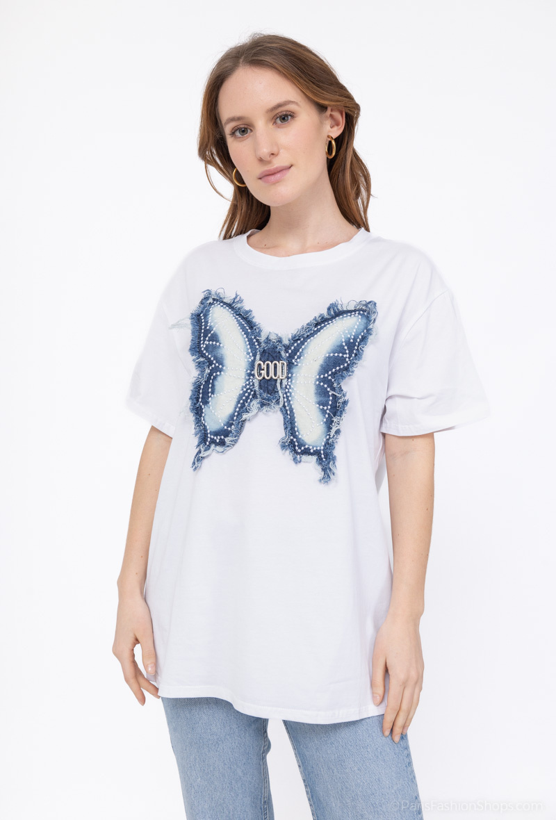 Grossista J&H Fashion - T-shirt con farfalle in denim