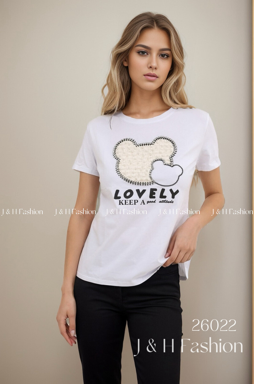 Grossiste J&H Fashion - T-shirt avec strasses et perles ours 3D