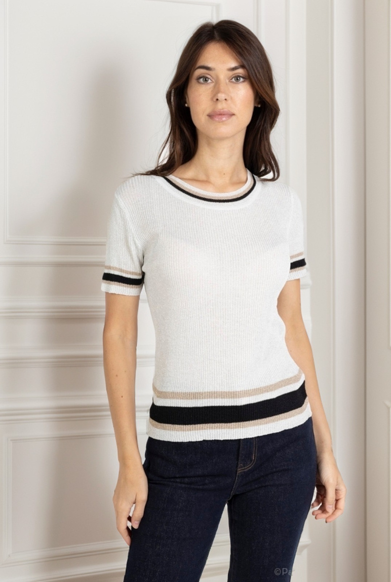 Wholesaler J&H Fashion - Ribbed knit T-shirt with shiny contrast trim