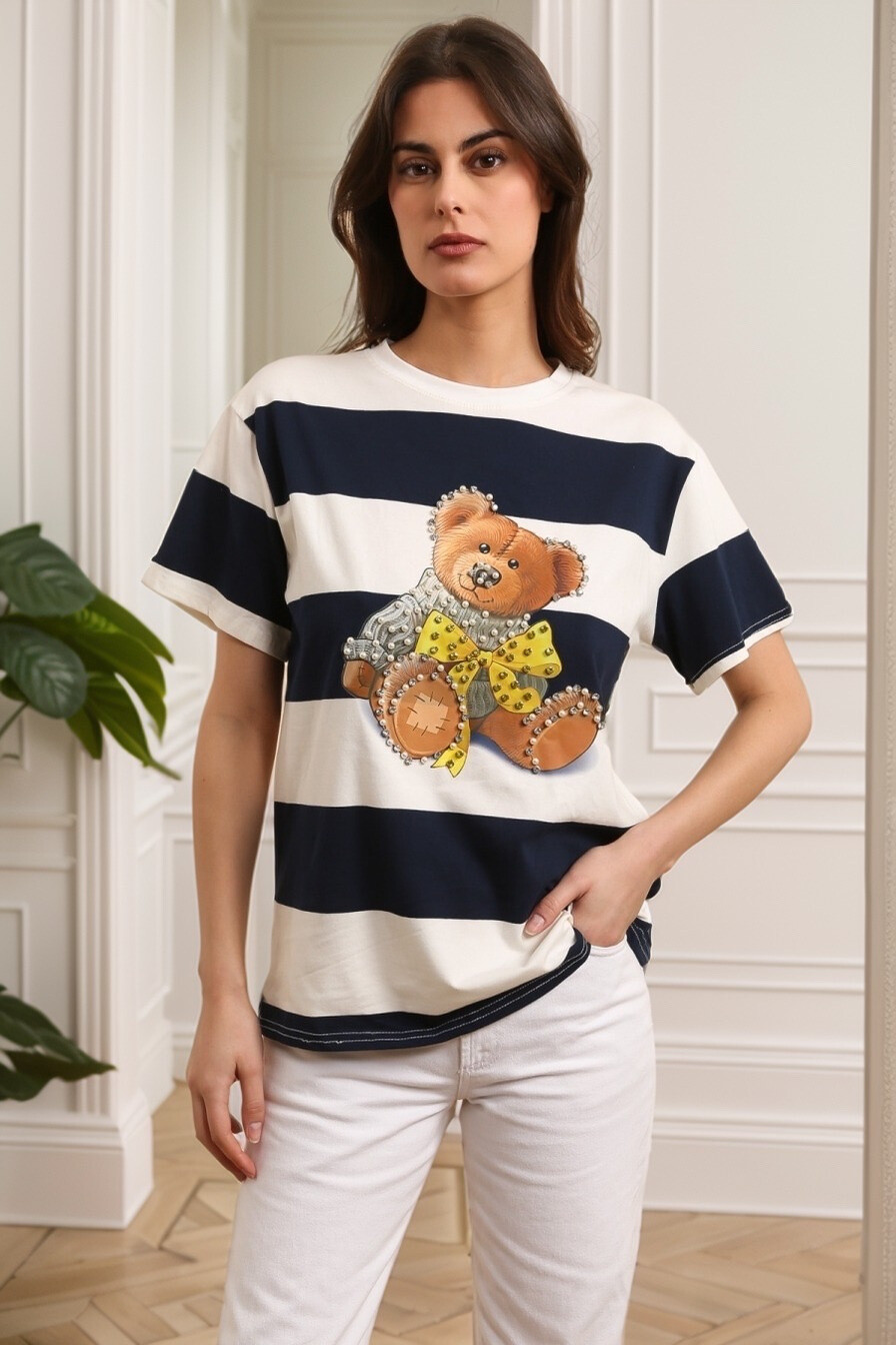 Wholesaler J&H Fashion - Cotton T-shirt striking with puppet prints Oversize Strasses