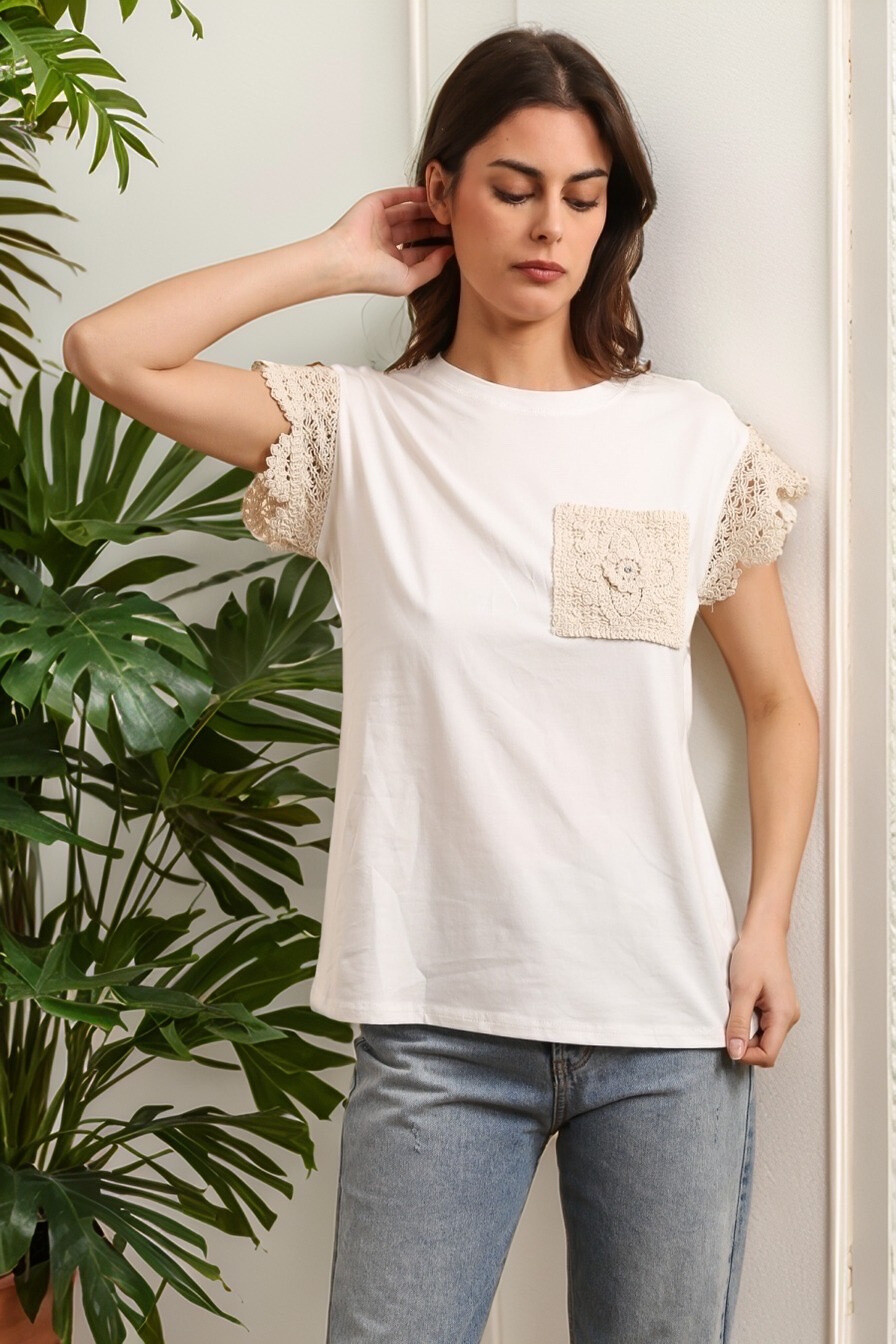 Wholesaler J&H Fashion - Cotton t-shirt with Flower Flower Beads and Strasses