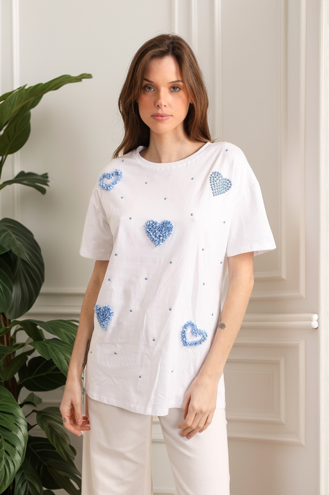 Wholesaler J&H Fashion - Oversize cotton t-shirt Heart embroidery knot love love