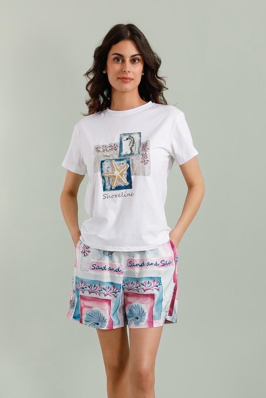 Wholesaler J&H Fashion - T-shirt and short box set with strawdes and pearl beach print print