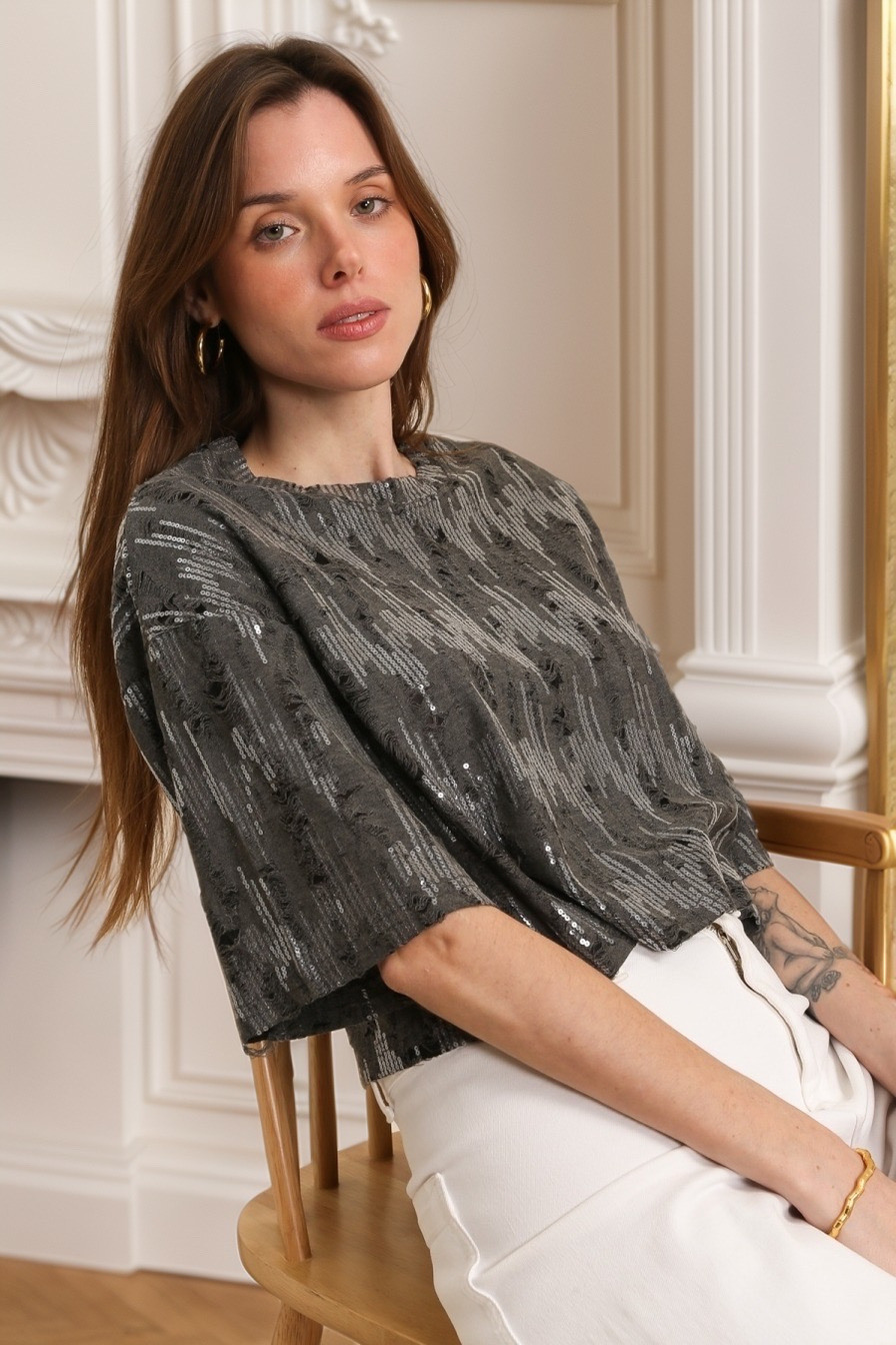 Wholesaler J&H Fashion - Oversize T-shirt with Sequin glitter