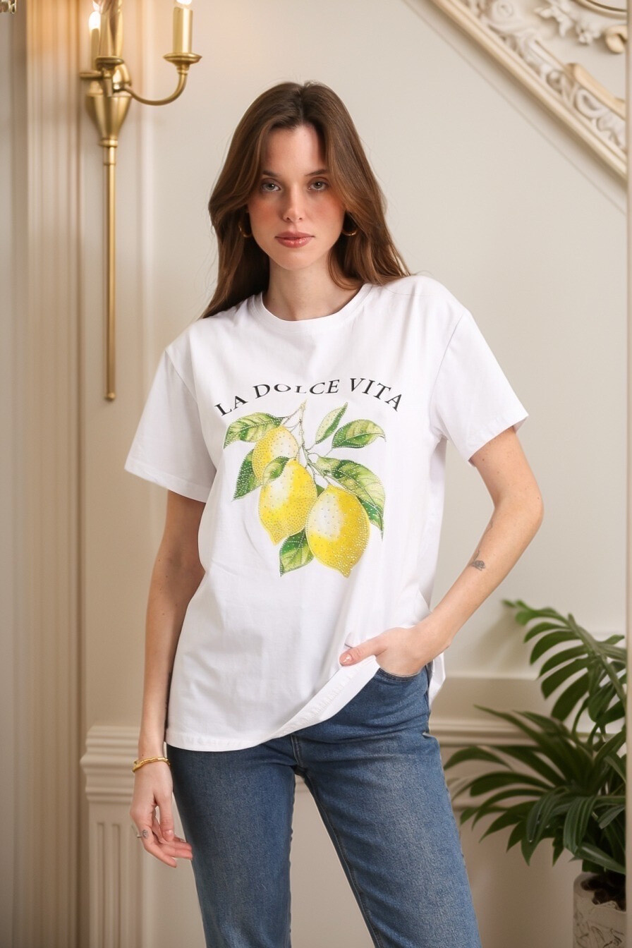 Wholesaler J&H Fashion - Cotton t-shirt with crochet flowers and pearls