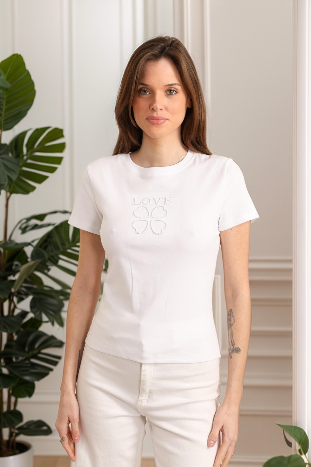 Wholesaler J&H Fashion - Oversize cotton t-shirt Heart embroidery knot love love