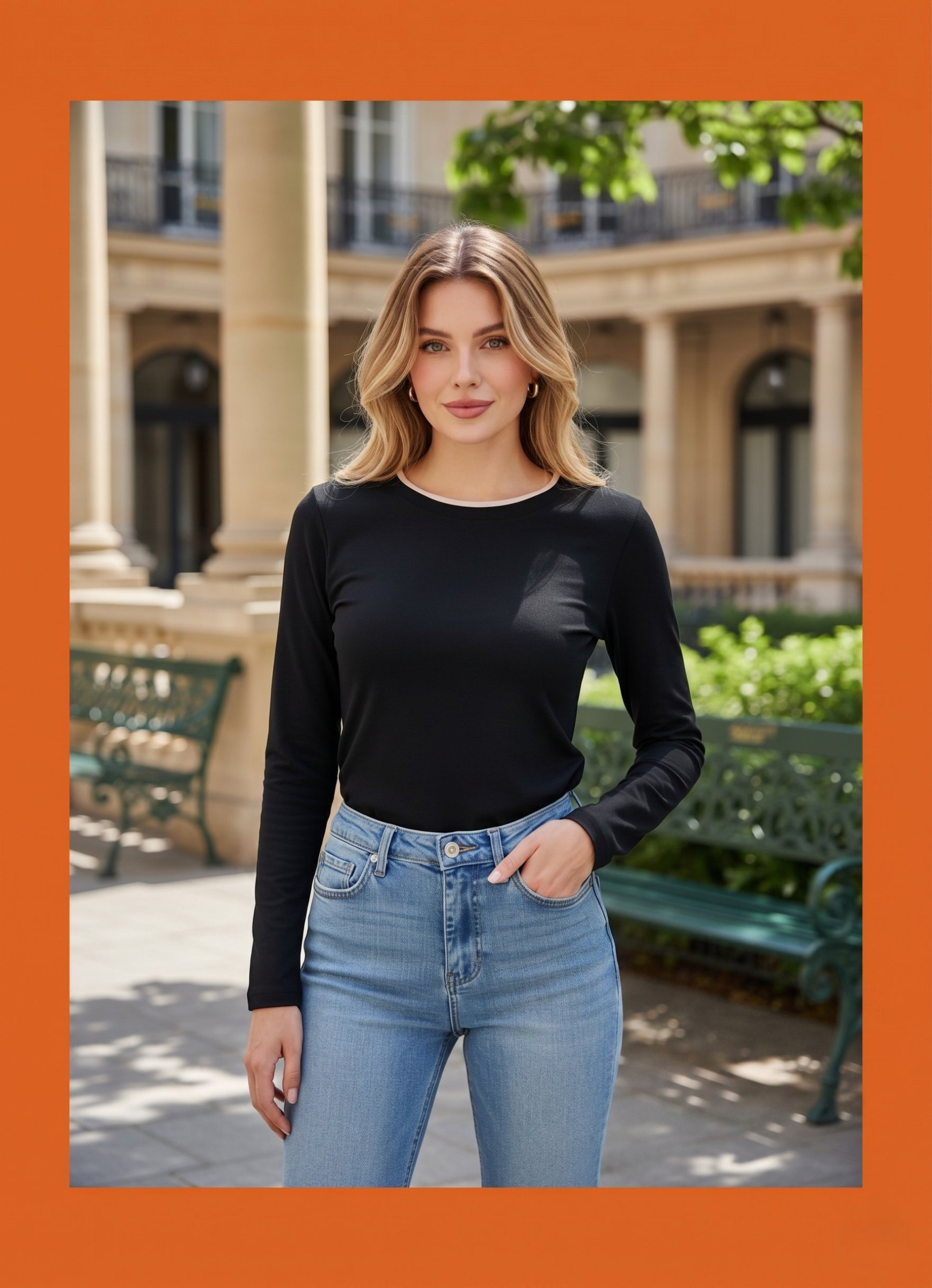 Grossista J&H Fashion - T-shirt bicolore a maniche lunghe con vestibilità aderente, comoda e sofisticata