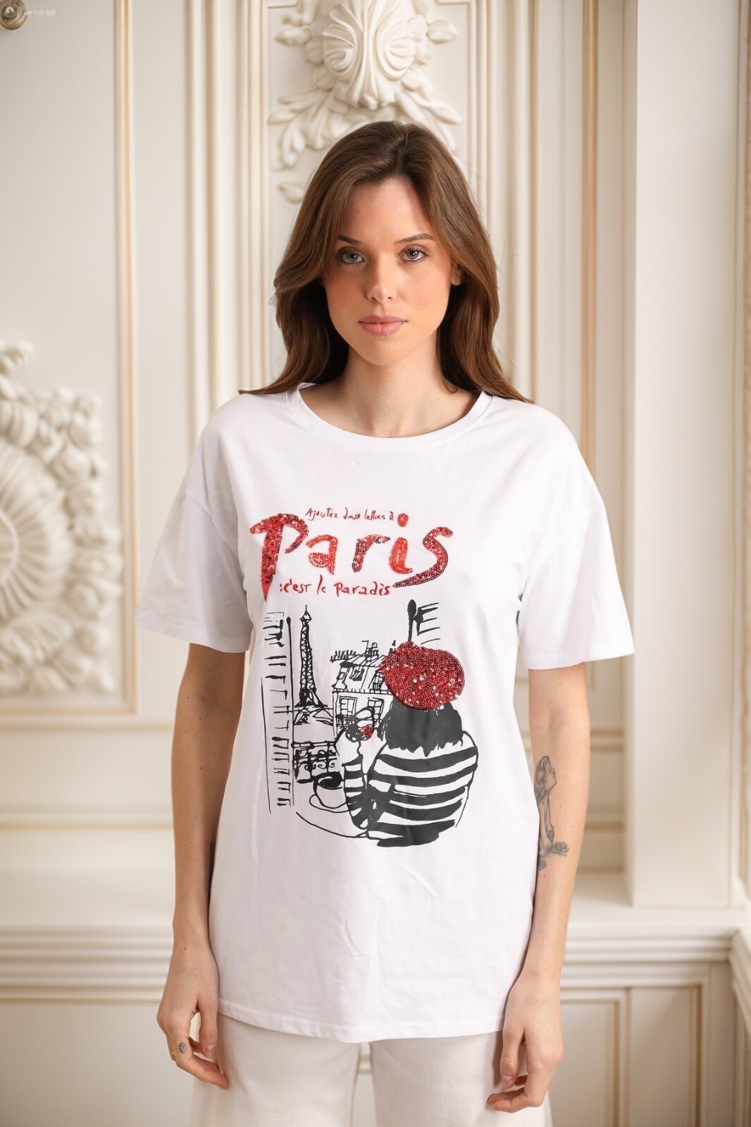 Wholesaler J&H Fashion - Oversize cotton t-shirt Heart embroidery knot love love