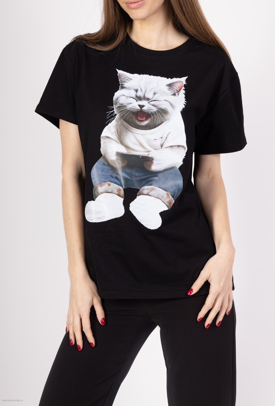 Grossiste J&H Fashion - T-shirt oversize imprimé chat tendance