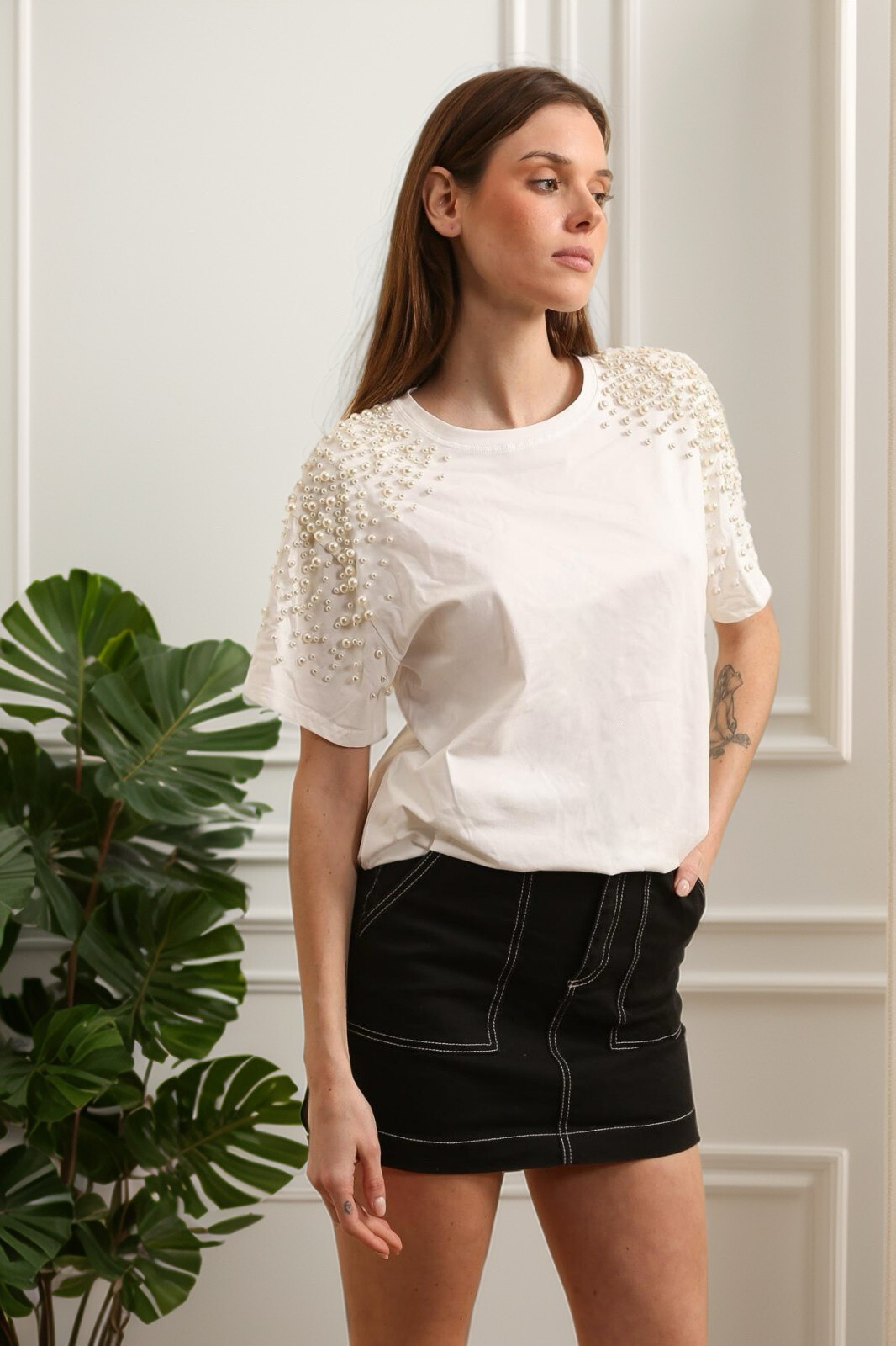 Wholesaler J&H Fashion - Cotton t-shirt with female pearls