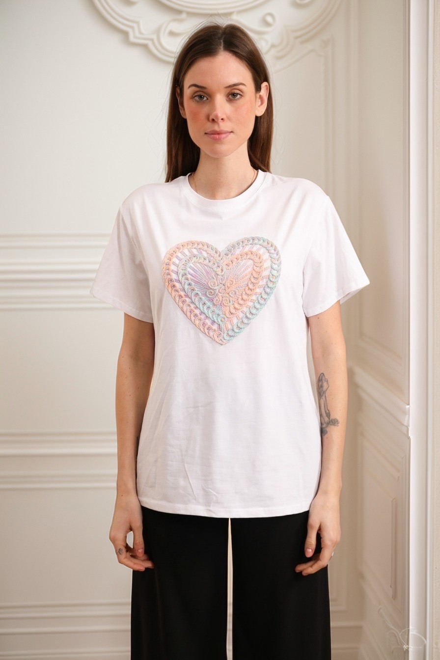 Großhändler J&H Fashion - Übergroße Baumwoll-T-Shirt-Herz-Stickerei Knoten Liebe Liebe