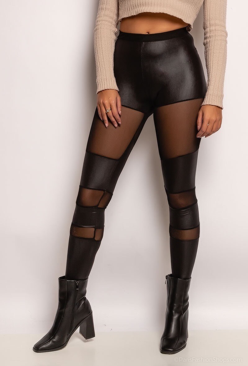 Grossiste J&L Style - Legging en similicuir avec empiècements