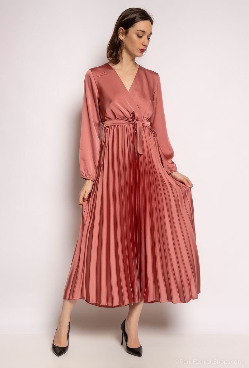 Grossiste J&L Style - Robe cache-cœur satinée plissée