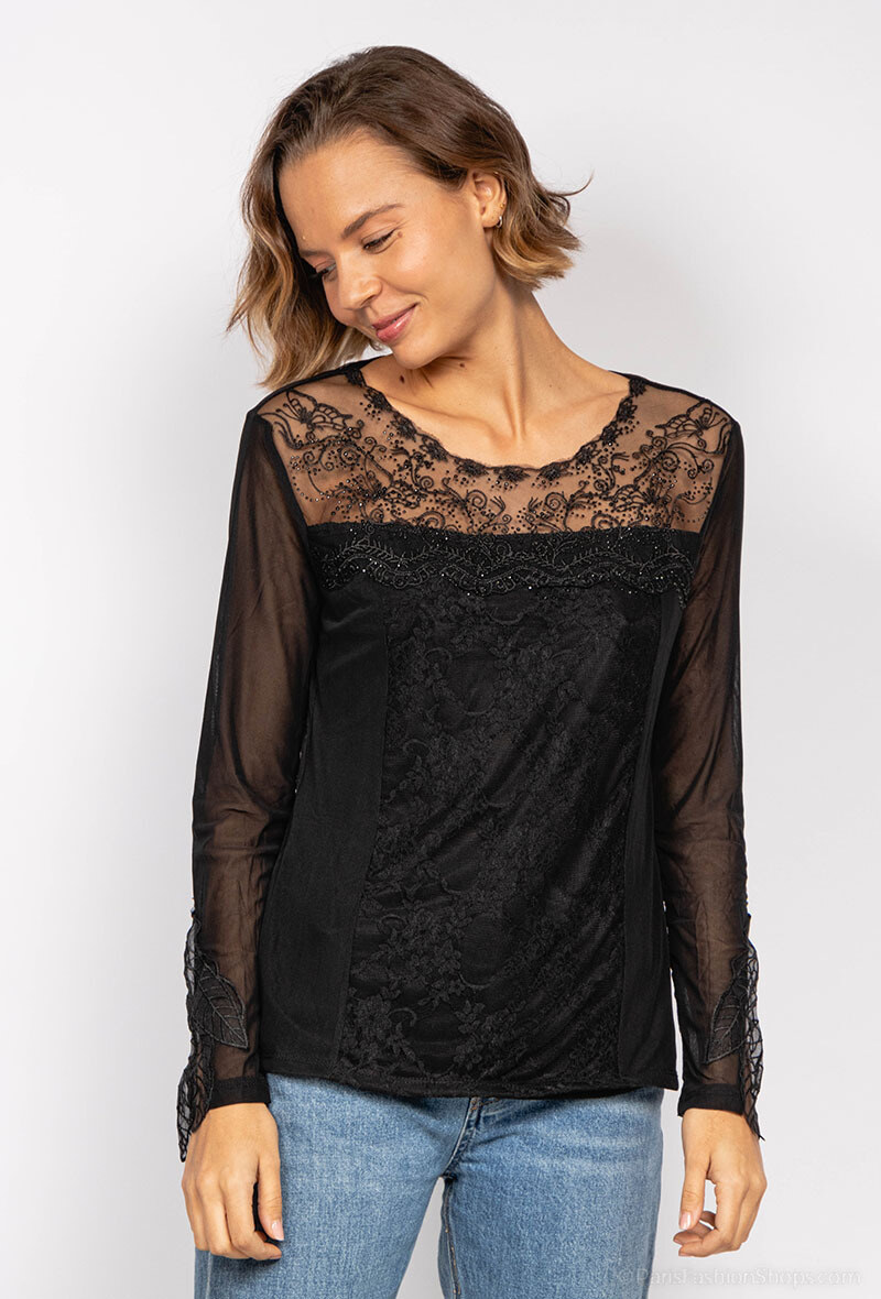 Wholesaler J&L Style - Lace blouse with rhinestones