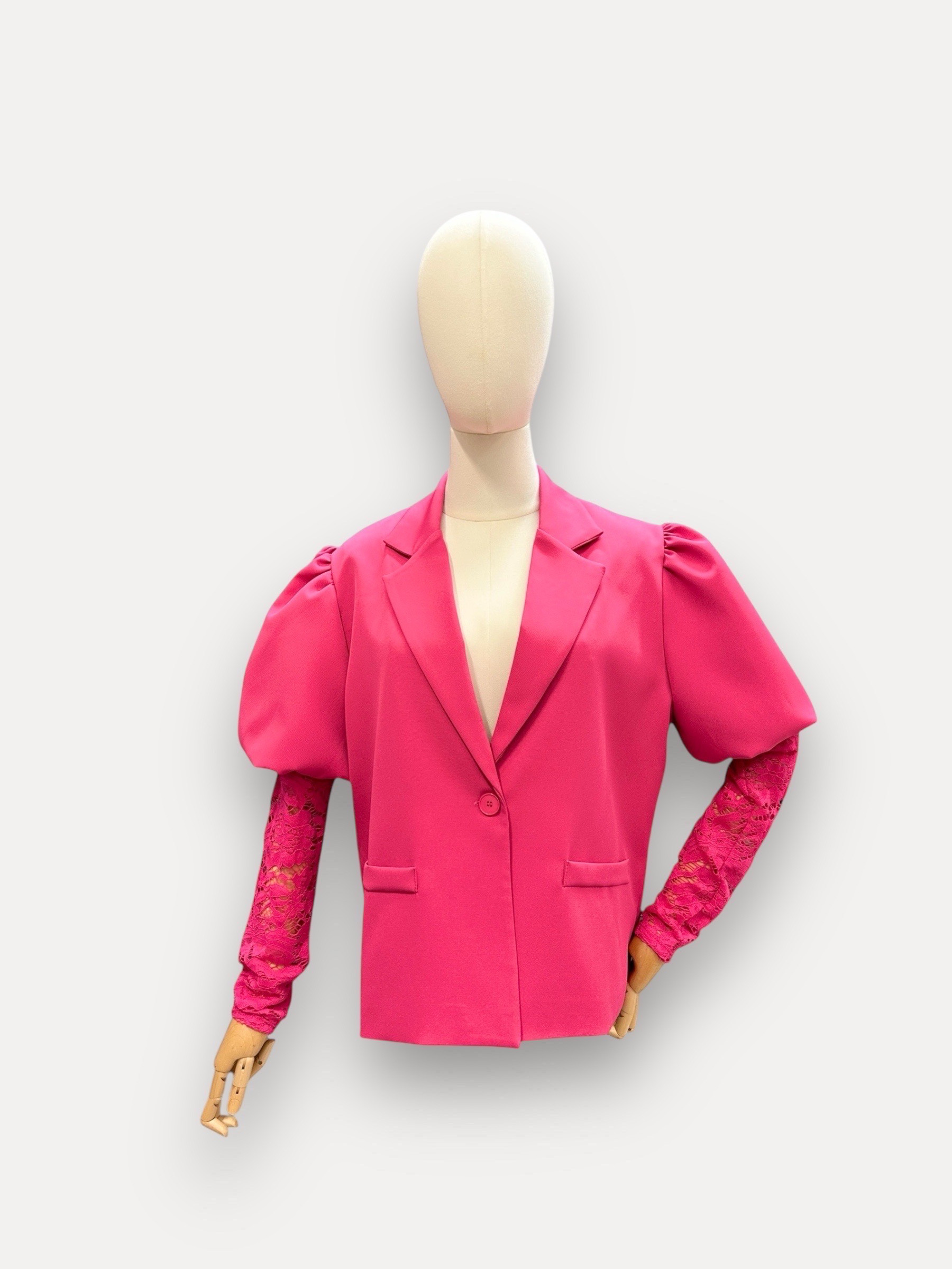 Wholesaler J&L - TIFFANY Short Blazer with Lace Puff Sleeves