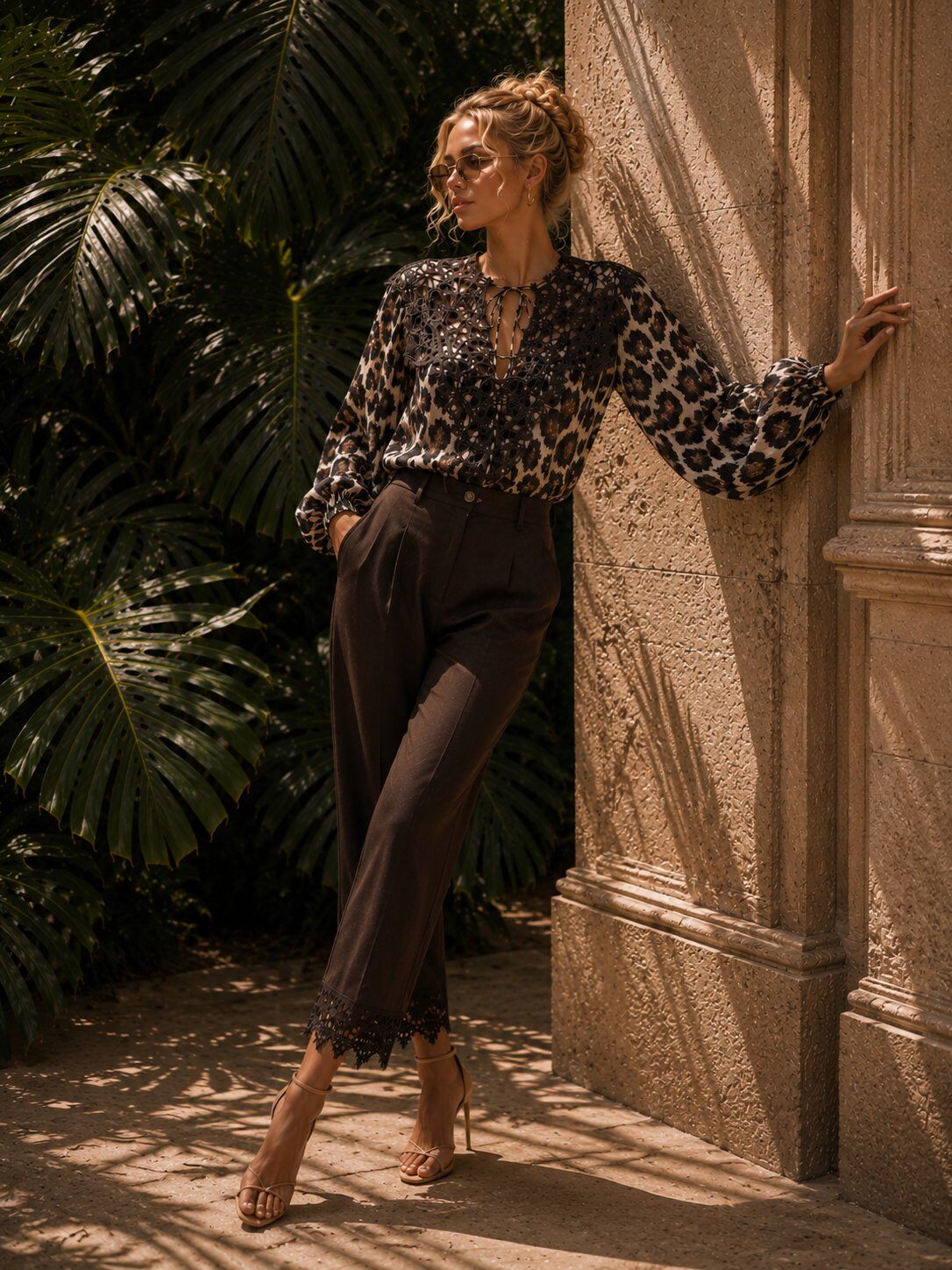 Mayorista J&L - Blusa con Cuello de Encaje en Estampado de Leopardo