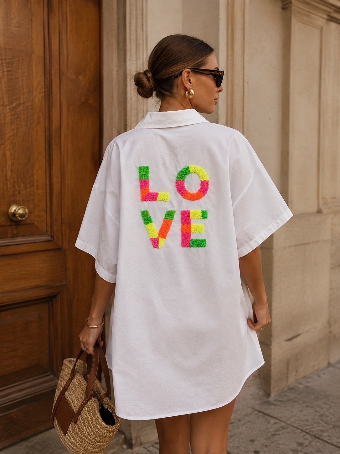 Mayorista J&L - Camisa Oversize con Bordado LOVE Multicolor