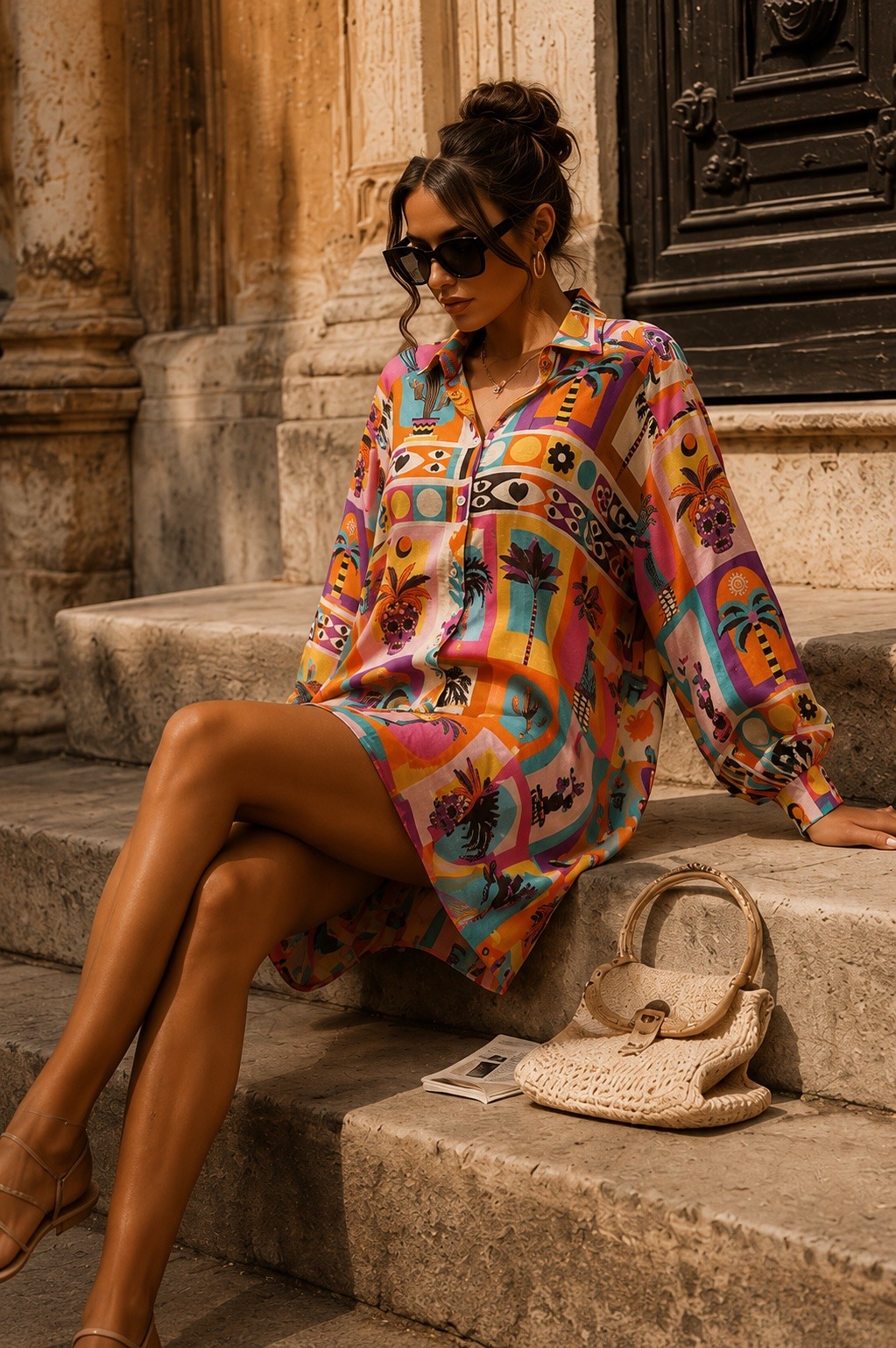 Grossiste J&L - Chemise Longue Imprimé Tropical