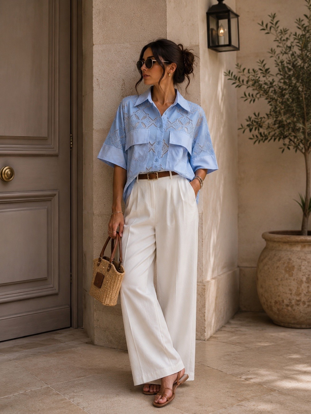 Grossista J&L - Camicia Fluida Ricamata con Tasche a Patta
