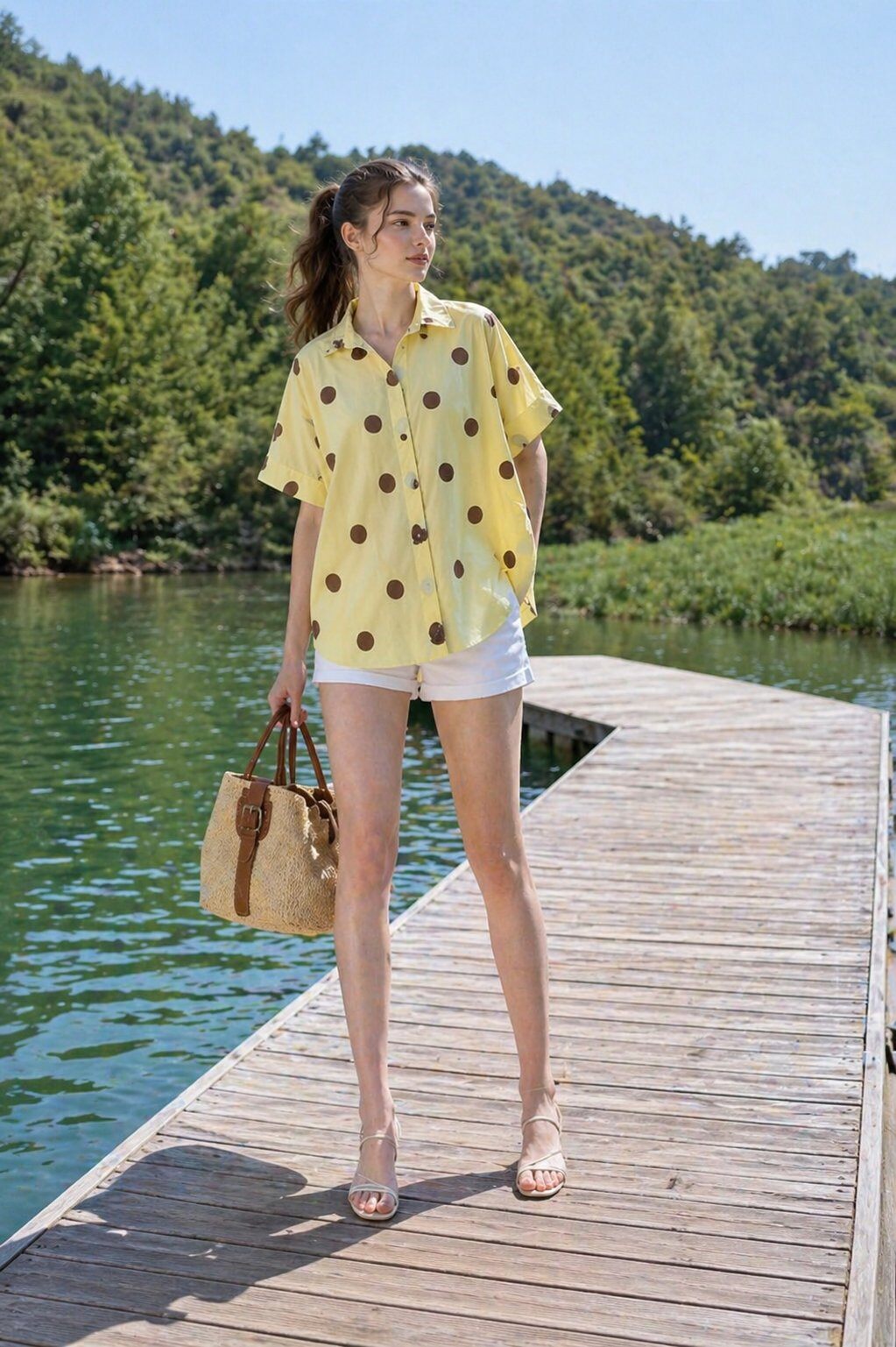 Grossista J&L - Camicia Fluida Oversize a Pois con Colletto Classico