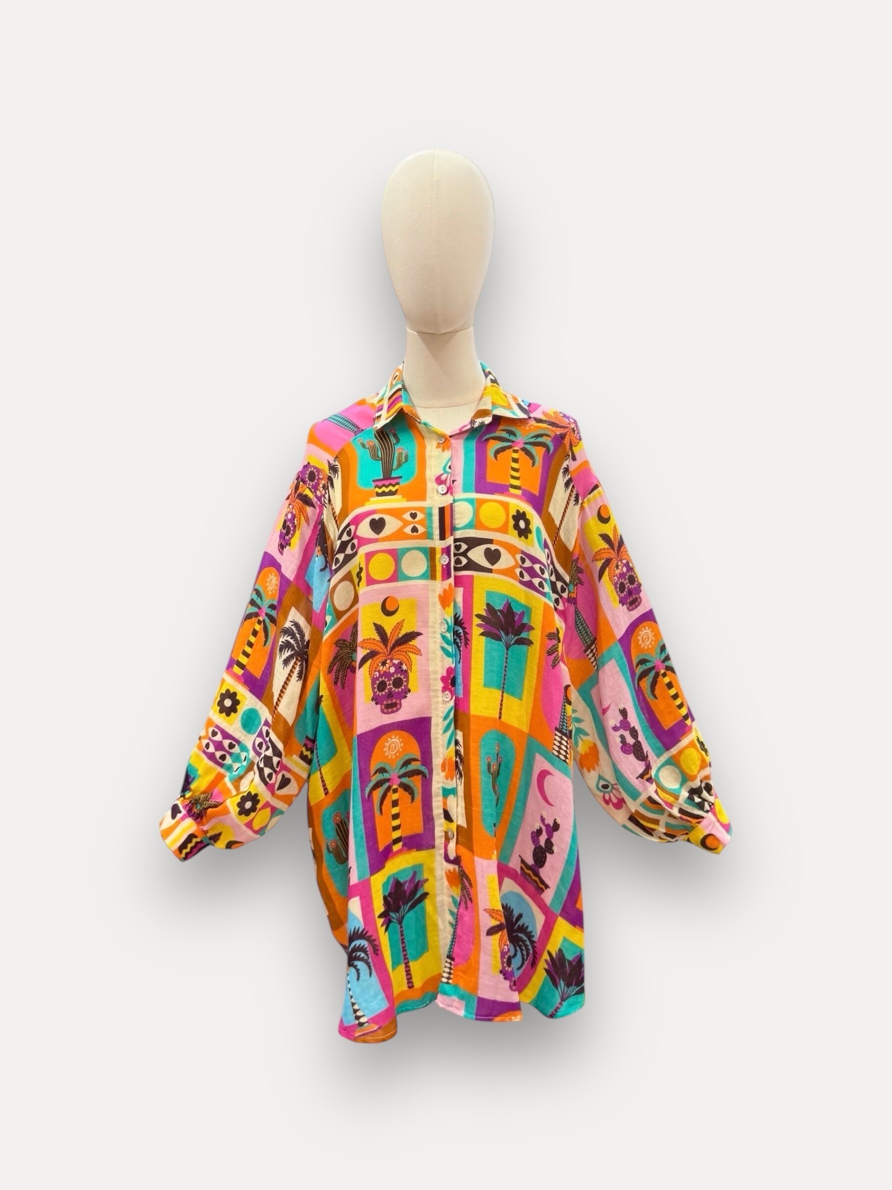 Grossiste J&L - Chemise À Manches Longues Avec Imprimée Caraïbes Coloré