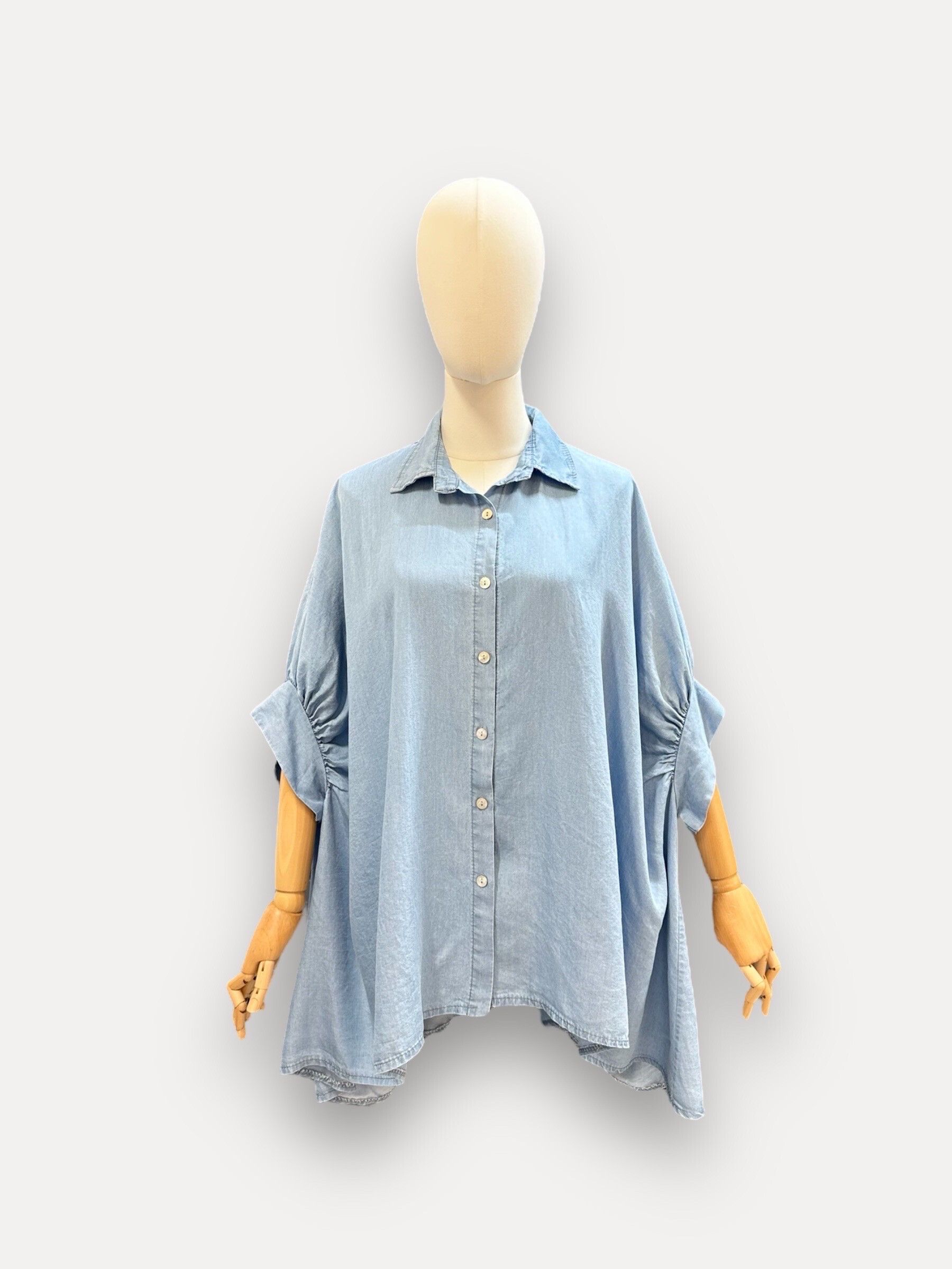 Mayorista J&L - Camisa isabelle con efectos cortos jeans uni efecto