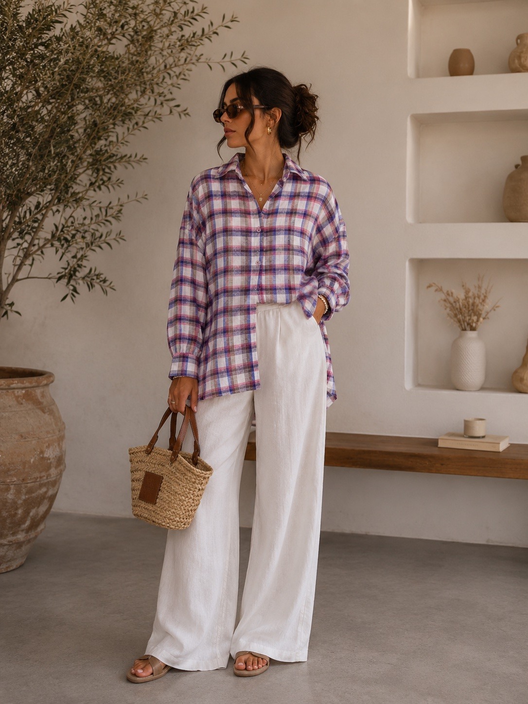 Grossista J&L - Camicia a Quadri Oversize con Maniche a Sbuffo
