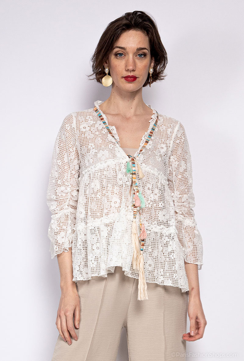 Grossiste J&L - Gilet bohème en dentelle