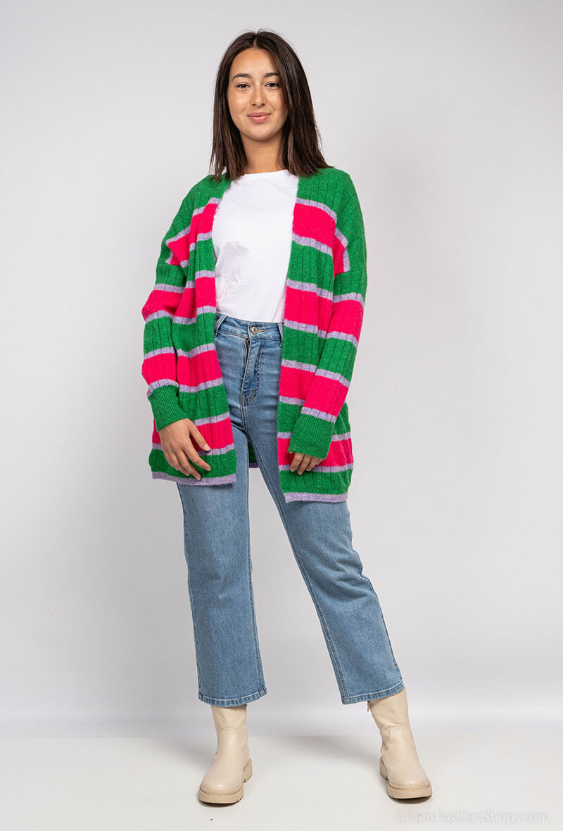 Wholesaler J&L - Tricolor knit cardigan