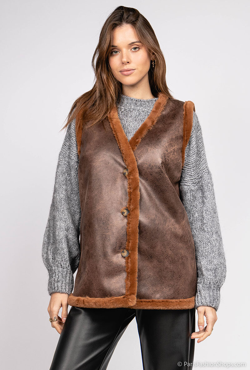 Grossiste J&L - Gilet  long en cuir