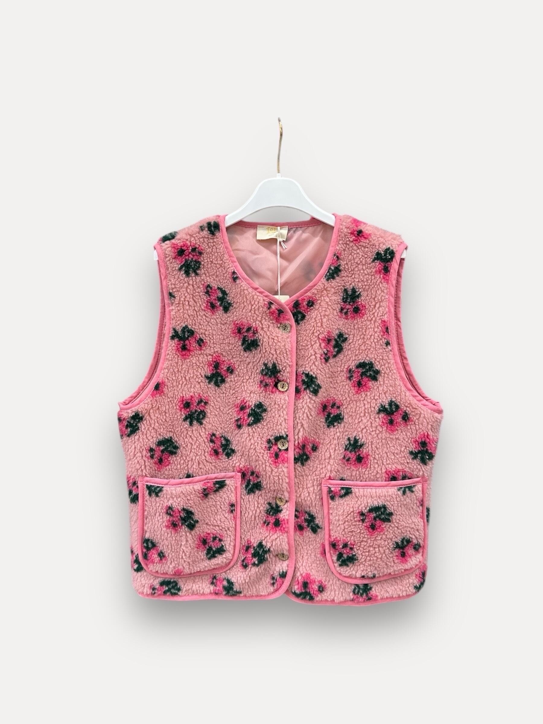 Grossista J&L - Gilet Senza Maniche con Motivo Floreale in Peluche