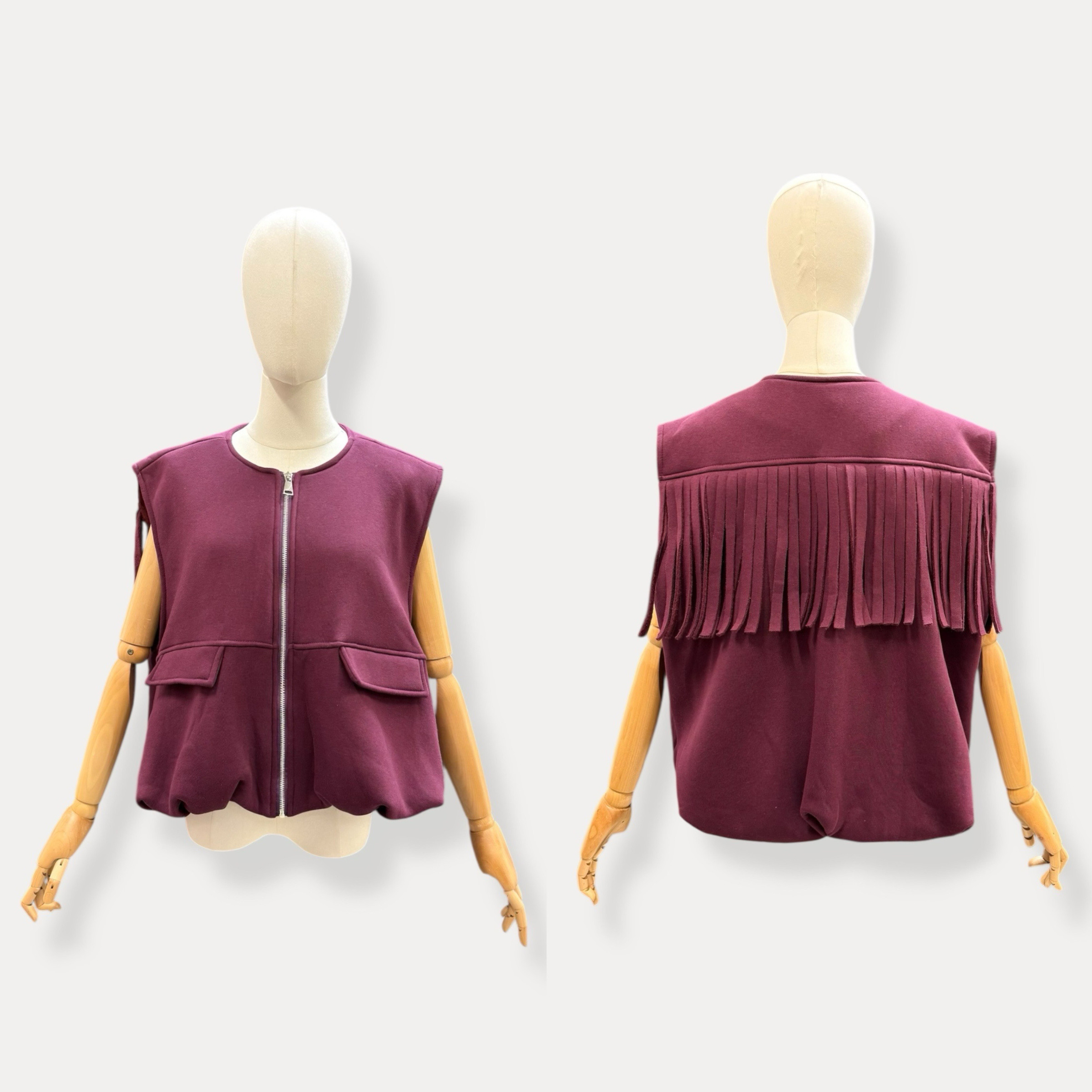 Grossiste J&L - Gilet Court Sans Manches Avec Frange Au Dos Uni