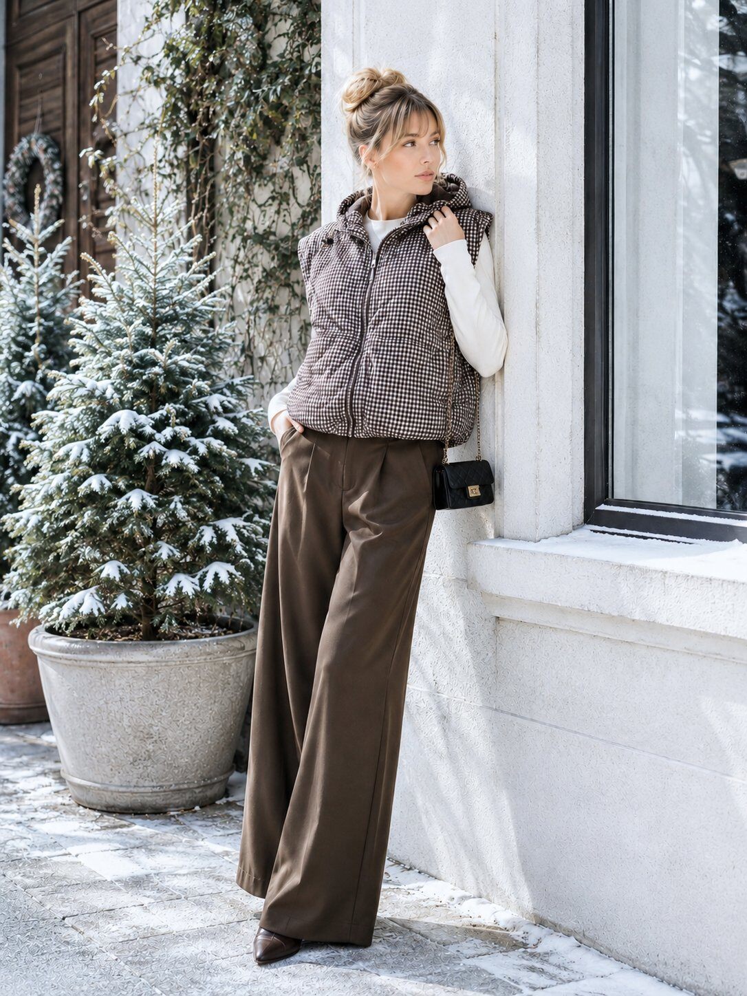 Grossiste J&L - Gilet Matelassé Vichy Oversize À Capuche