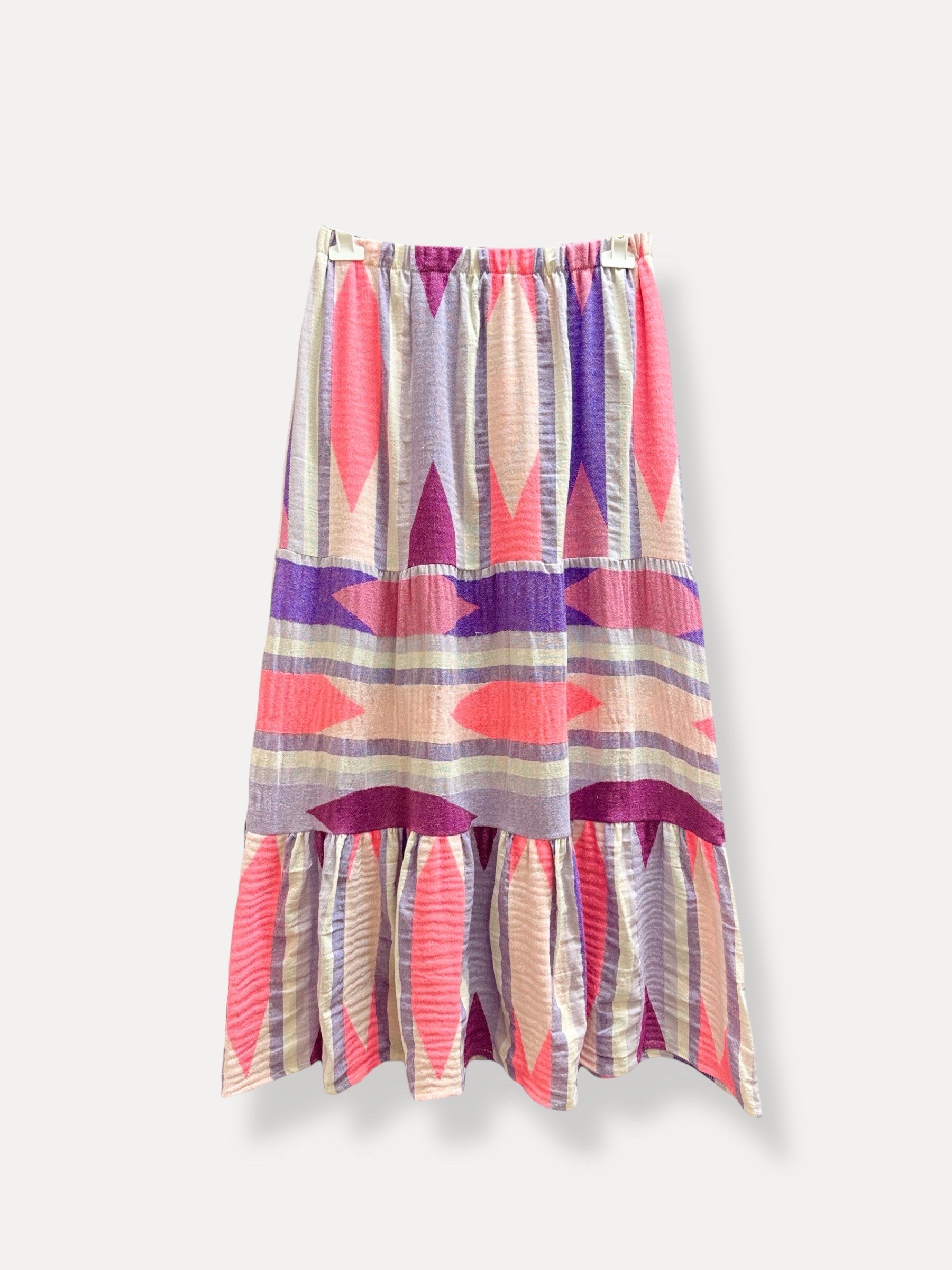 Mayorista J&L - Falda de volante Olivia Maxi con patrón hippie multicolor