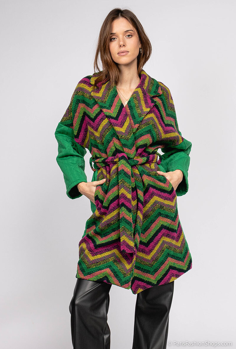 Grossiste J&L - Manteau à motifs avec ceinture