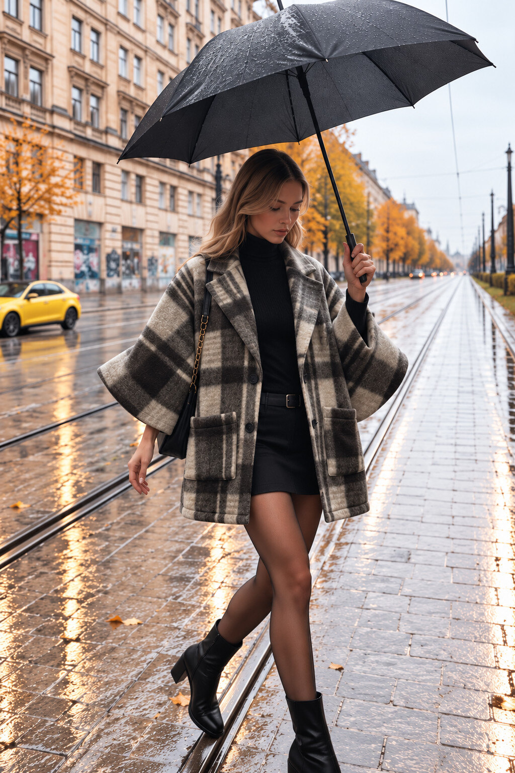 Wholesaler J&L - Oversized Checkered Jacket with Tailored Collar, Adjustable Balloon Sleeves, and Patch Pockets