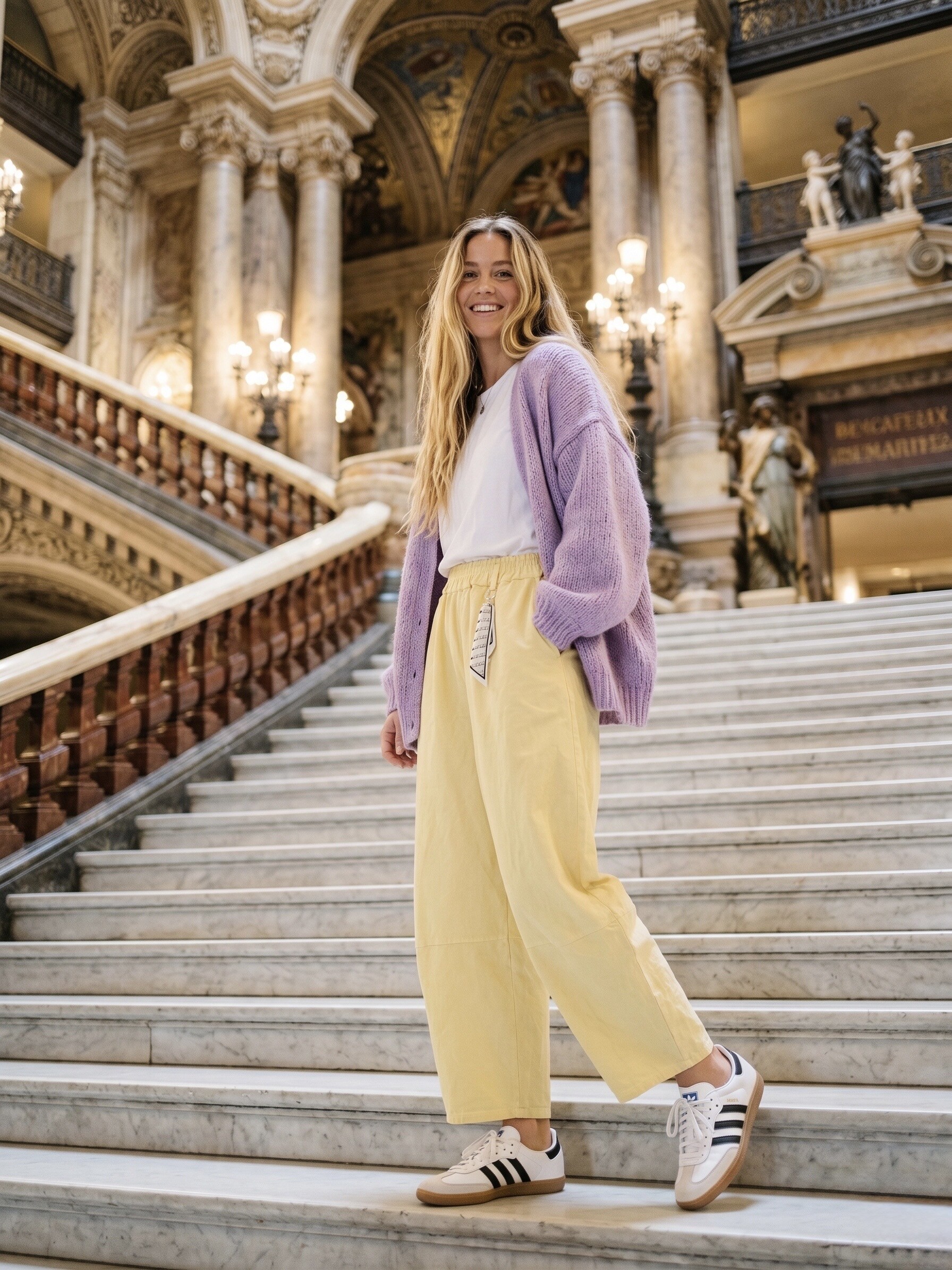 Grossista J&L - Pantaloni a Gamba Larga con Vita Elastica, Gambe Ampie e Tasche Applicate