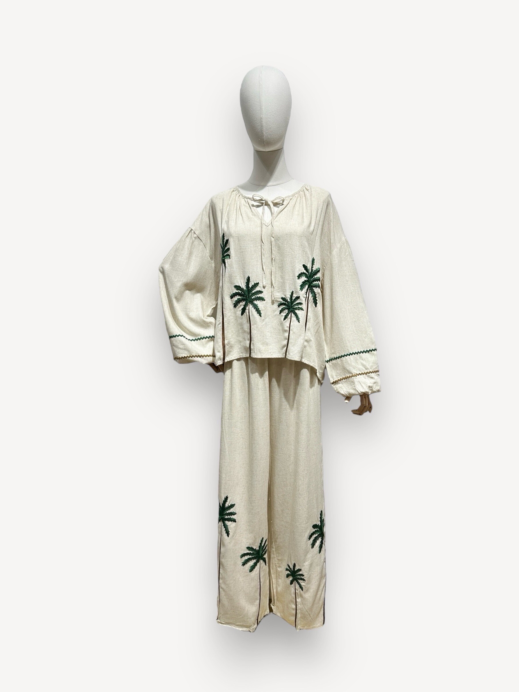 Wholesaler J&L - Large high lighter pants with linen palm pattern