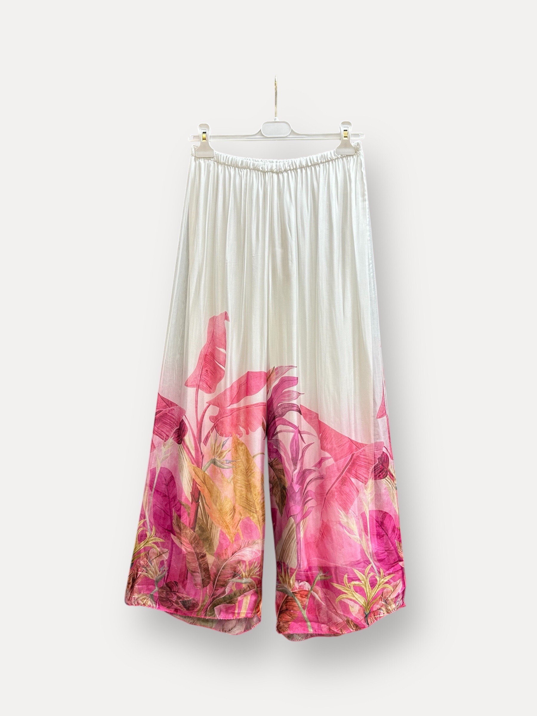 Mayorista J&L - Pantalones de cintura alta flor con follaje de flores en seda