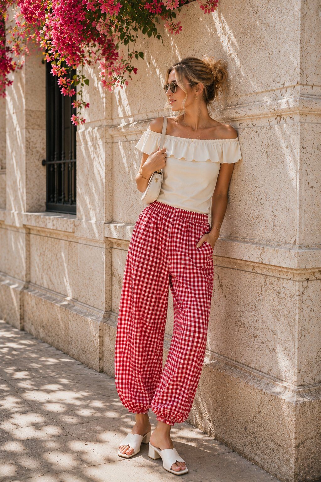 Großhändler J&L - Karierte Puffhose mit Elastikbund