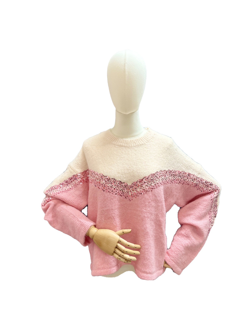 Wholesaler J&L - Two-Tone Long Sleeve Knit Sweater with Sequins