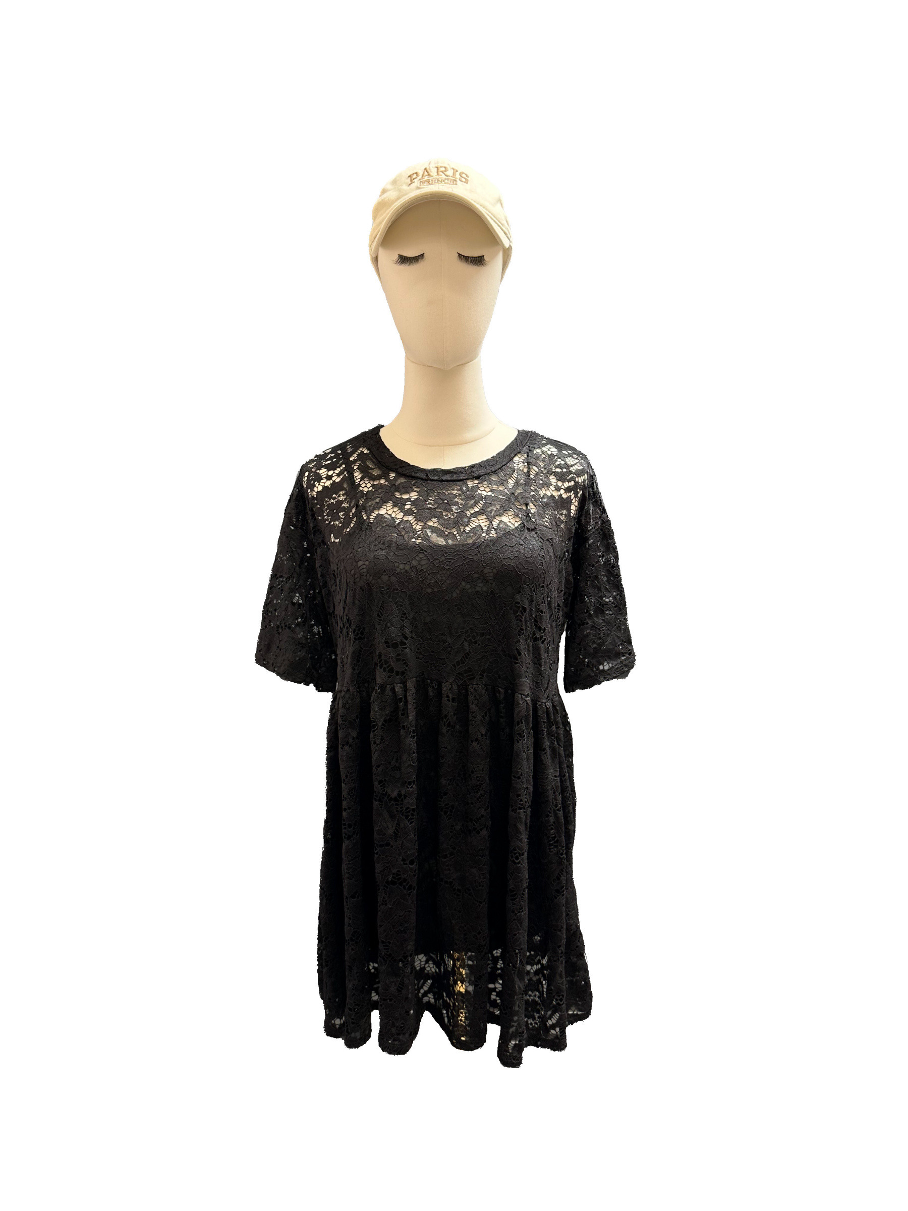 Grossiste J&L - Robe BARBARA En Dentelle Courte À Manches Courtes Avec Doublure