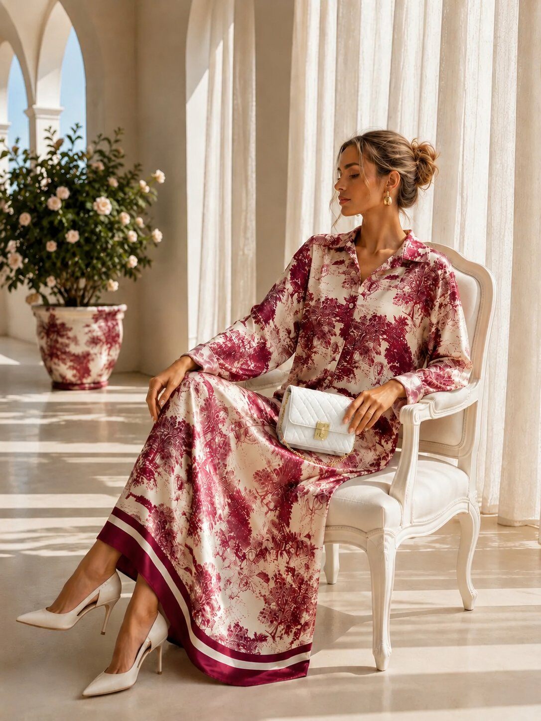 Grossiste J&L - Robe Chemise Avec Longue Manche Imprimée en Jouy