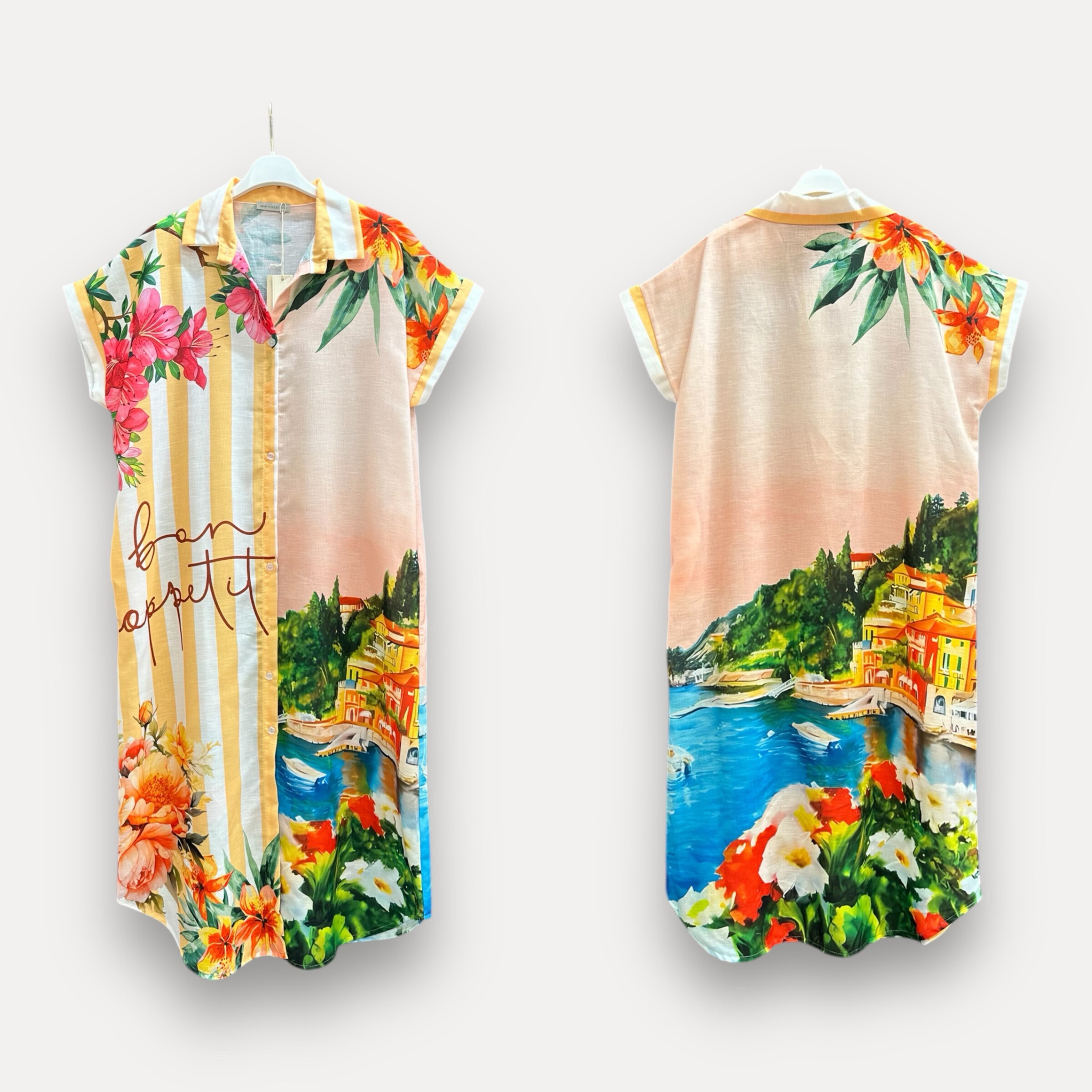 Mayorista J&L - Vestido de kayla con mangas cortas con playa mediterránea estampada