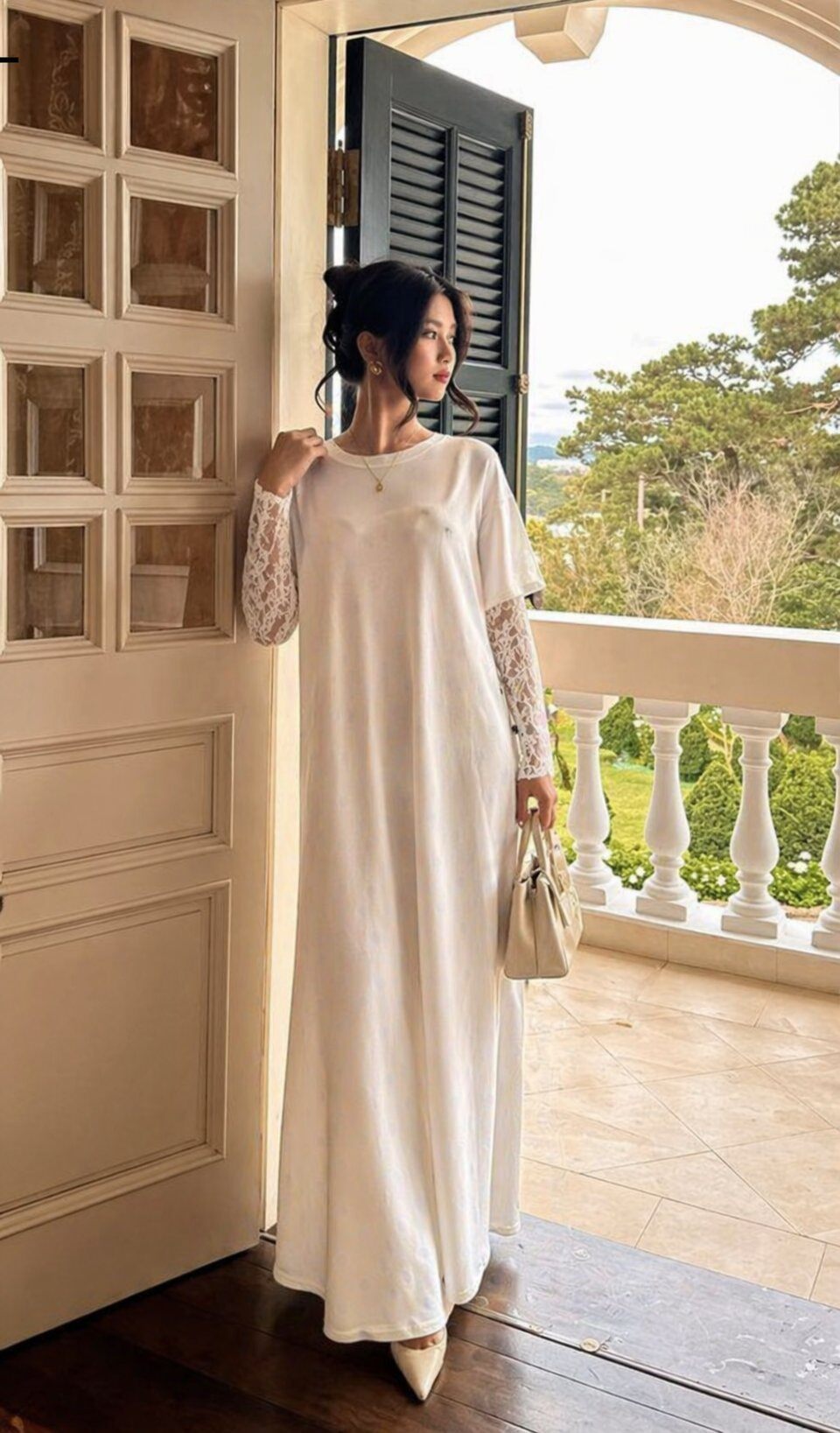 Mayorista J&L - Vestido Largo y Suelto con Mangas Cortas y Detalles de Encaje