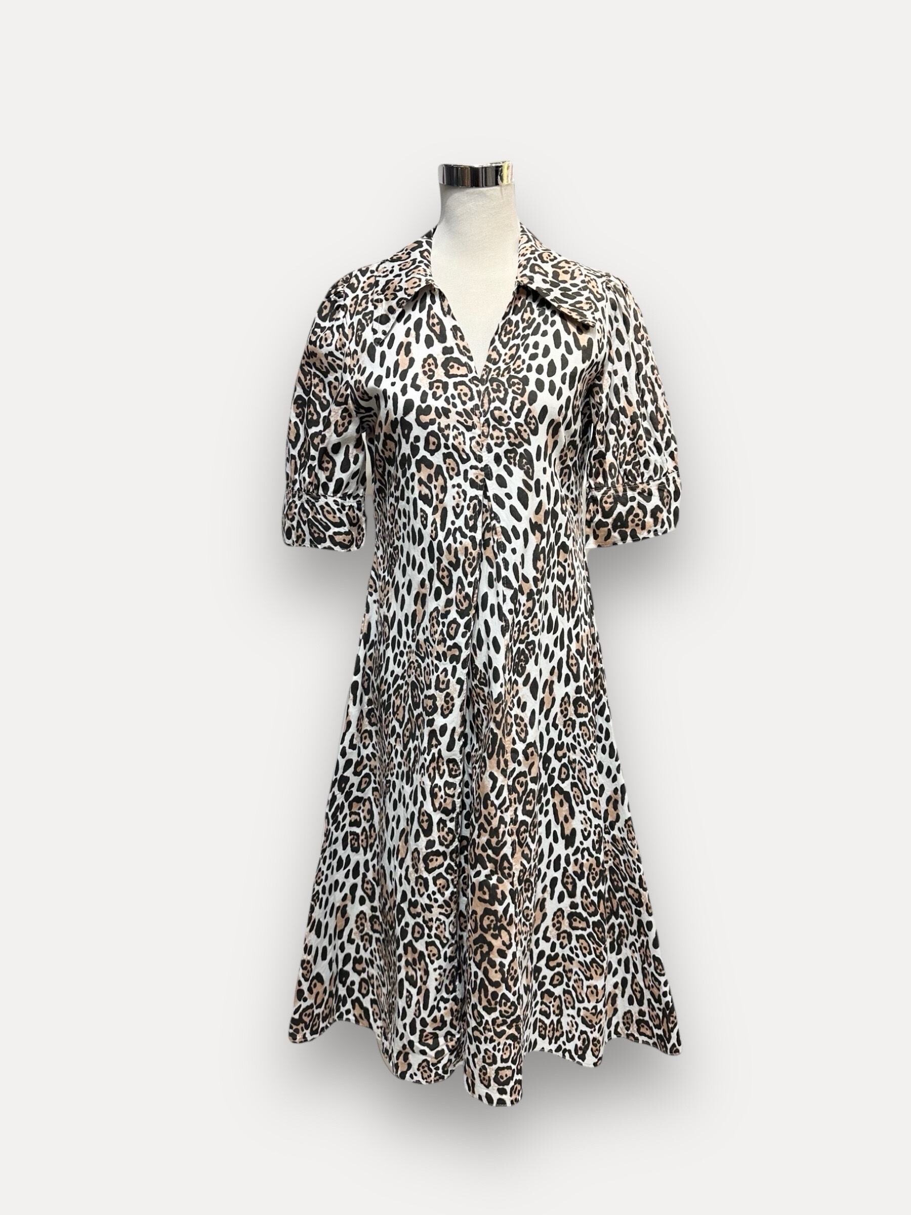 Mayorista J&L - Vestido largo de Denise con manga corta con patrón de leopardo