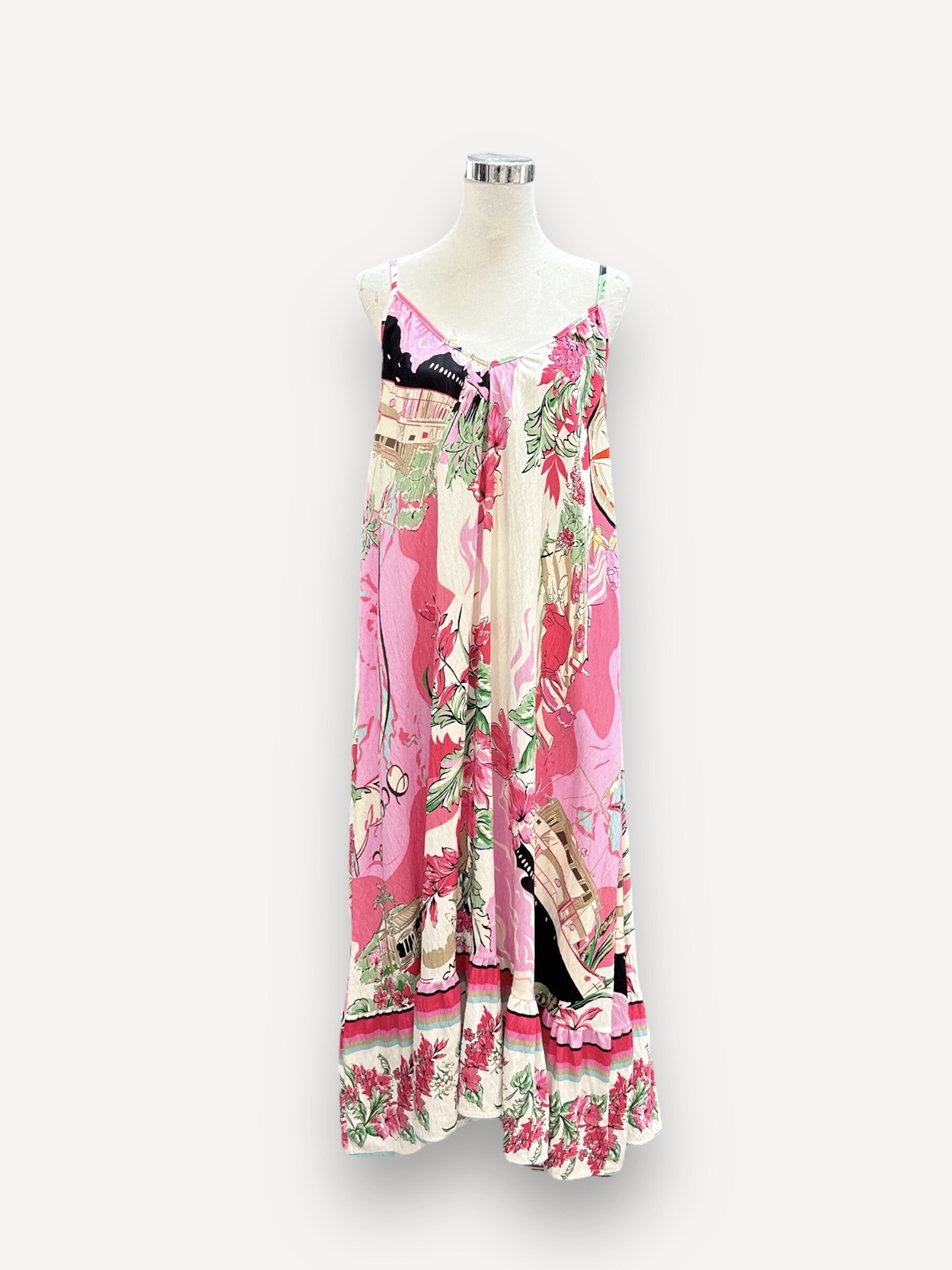 Grossiste J&L - Robe LAURENE À Bretelles Maxi Multicolore À Motif Peinture